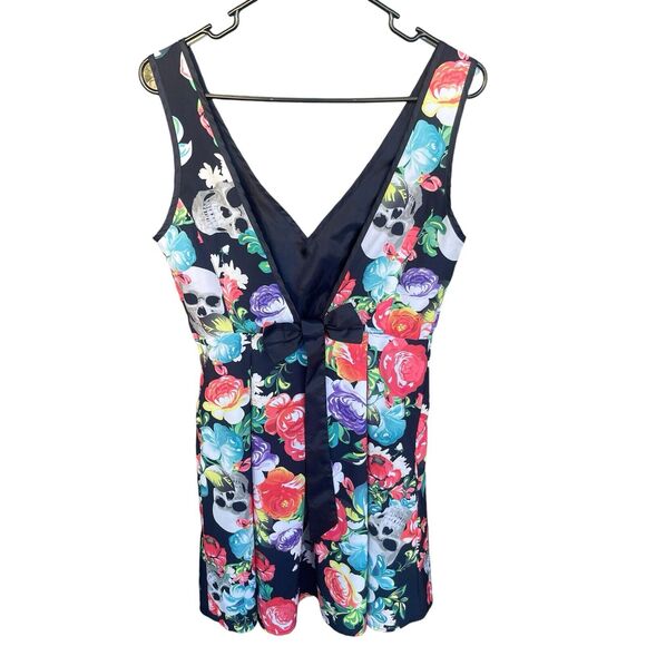Iron Fist Roaming Hearts Skull Dress Womens Medium Whimsygoth Floral Bow V-neck - Picture 2 of 14